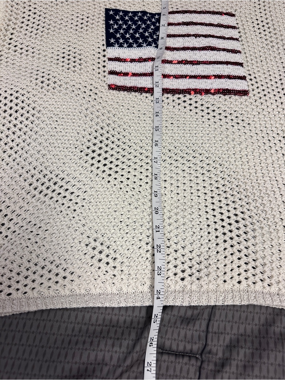 BiBi Cream Open-Knit Sweater with Navy & Red Sequin Flag - Picture 5 of 8